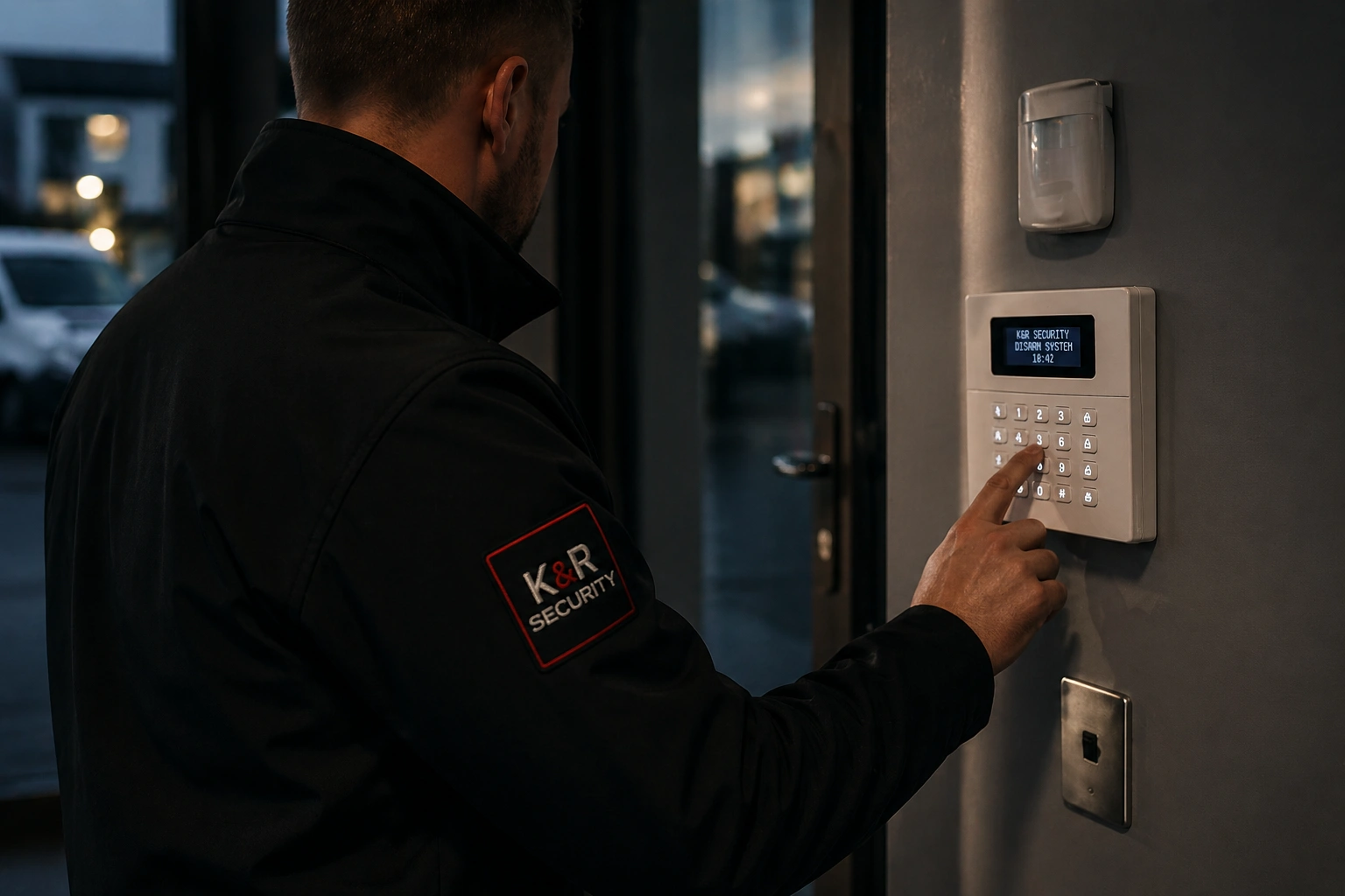 security technician disarming the system